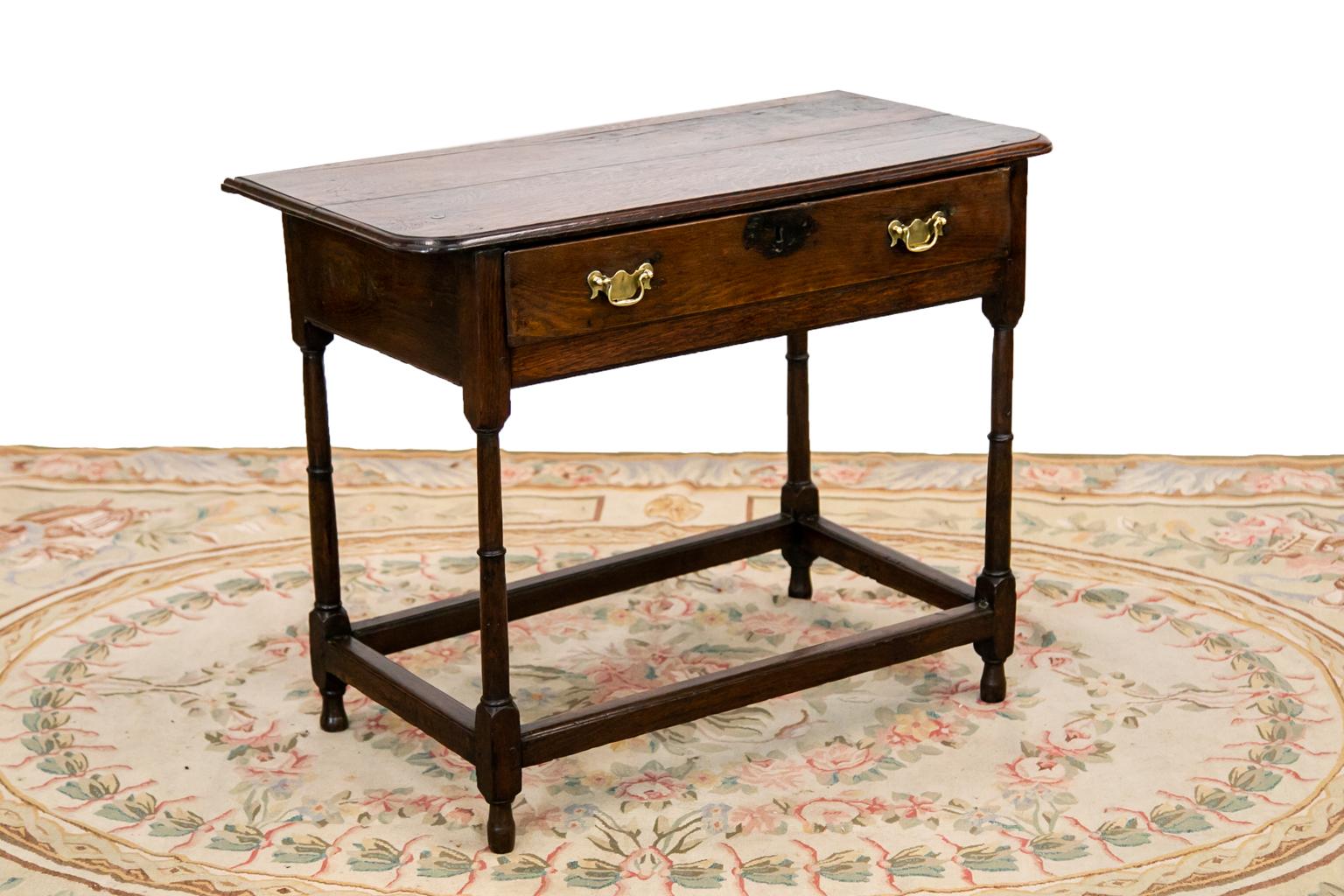 English Oak One Drawer Stretcher Table 1