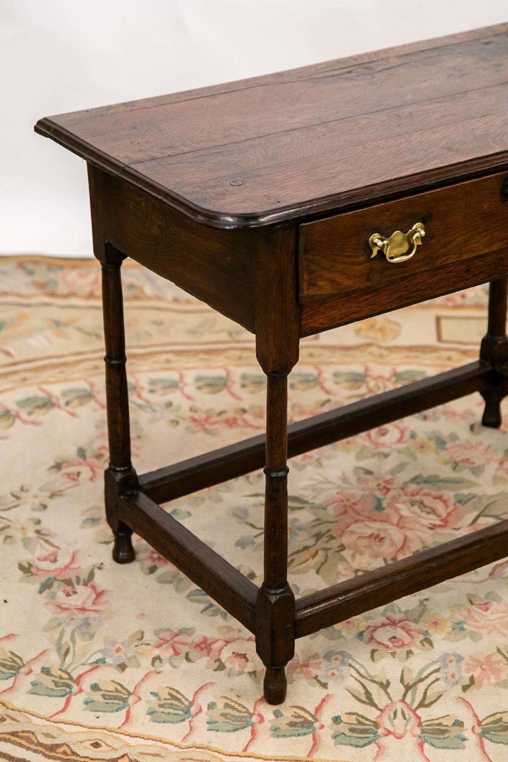 English Oak One Drawer Stretcher Table 2
