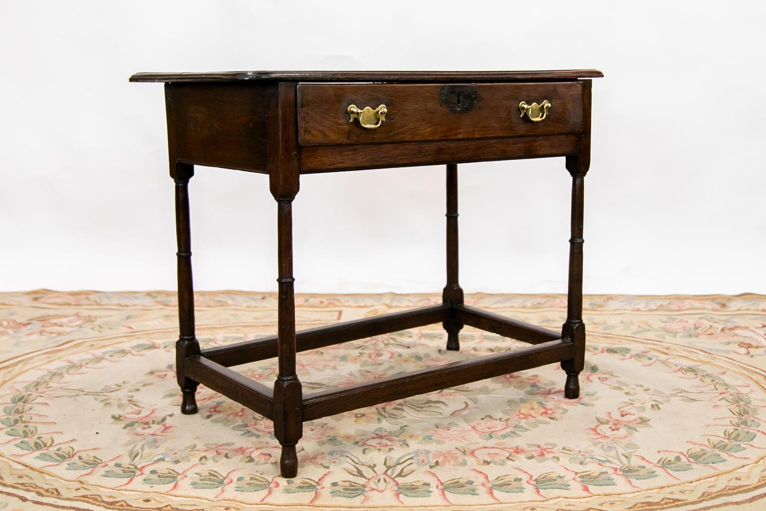 English Oak One Drawer Stretcher Table 4