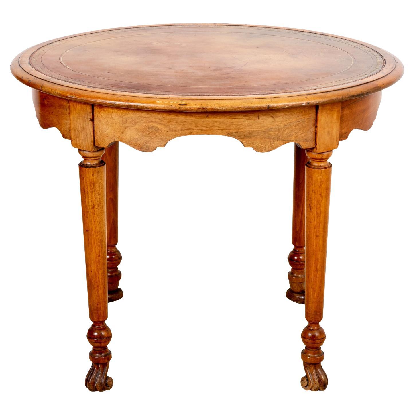 English Oak Oval Table with Embossed Leather For Sale