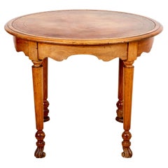 Antique English Oak Oval Table with Embossed Leather