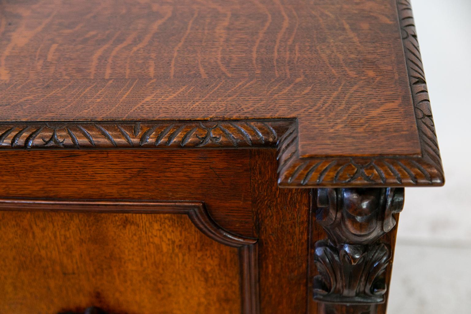Hand-Carved English Oak Pedestal Cabinet For Sale