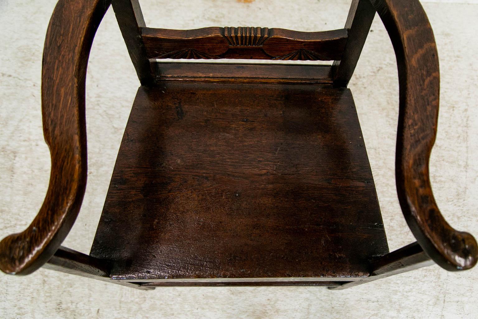 Mid-19th Century English Oak Plank Seat Armchair For Sale