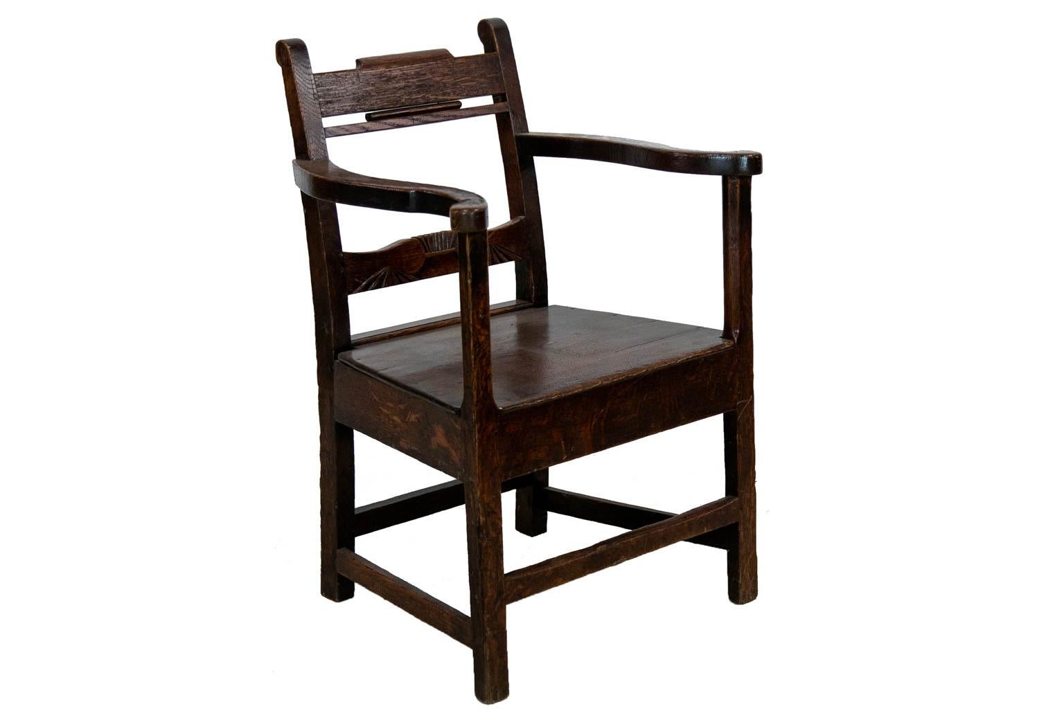English Oak Plank Seat Armchair For Sale 1