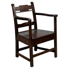 Antique English Oak Plank Seat Armchair