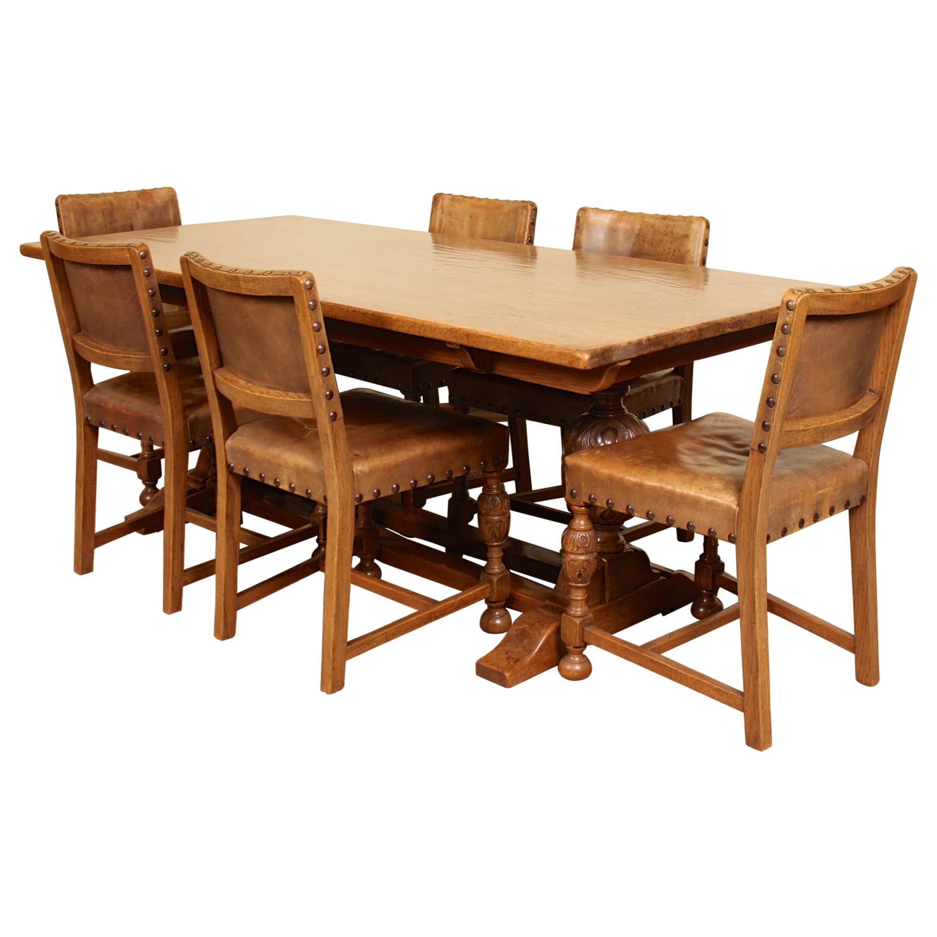 Antique Oak Dining Table And 6 Chairs 8 For Sale on 1stDibs