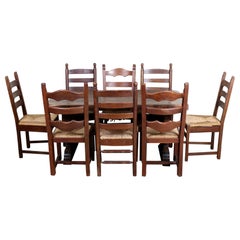 English Oak Refectory Dining Table and 8 Chairs Country Arts & Crafts Rustic