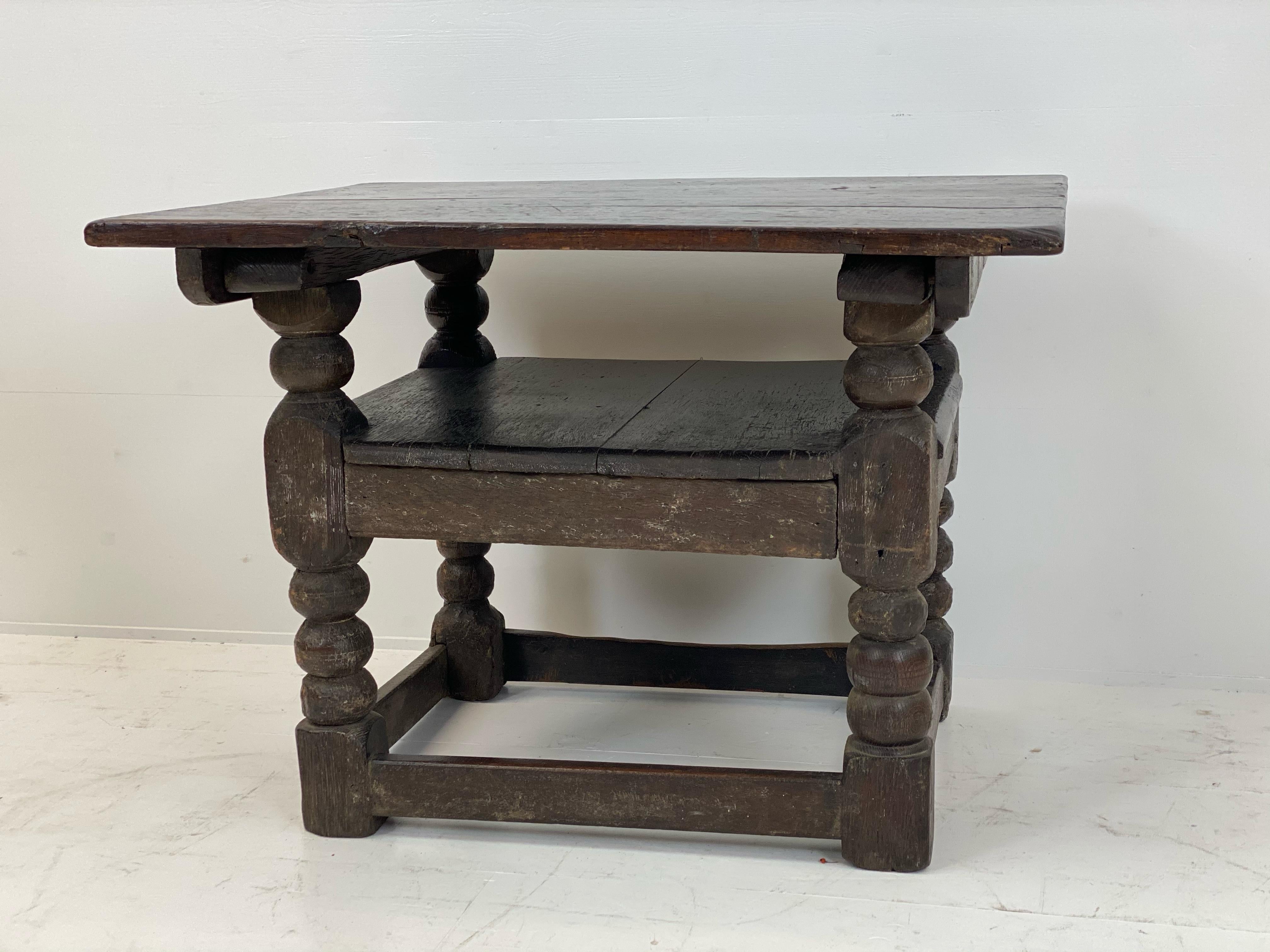 Patinated Antique Brutalist English Oak Refectory Table, 18 th Century For Sale
