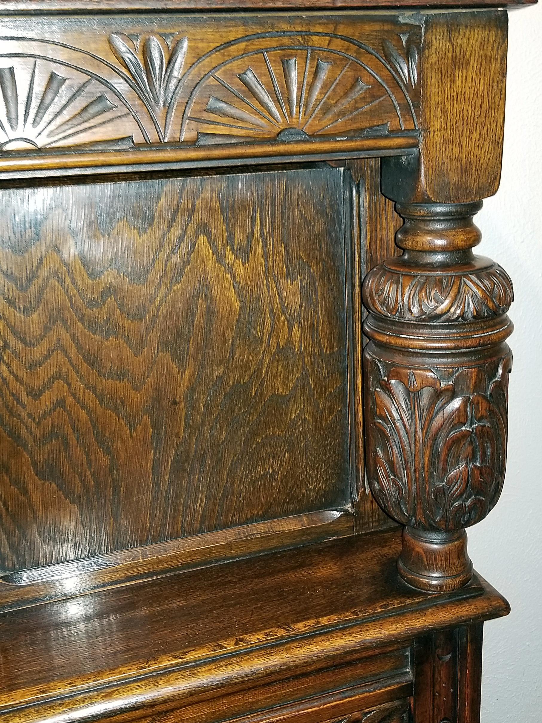 Hand-Carved English Oak Renaissance Revival Cabinet