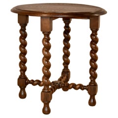English Oak Round Side Table, C. 1900