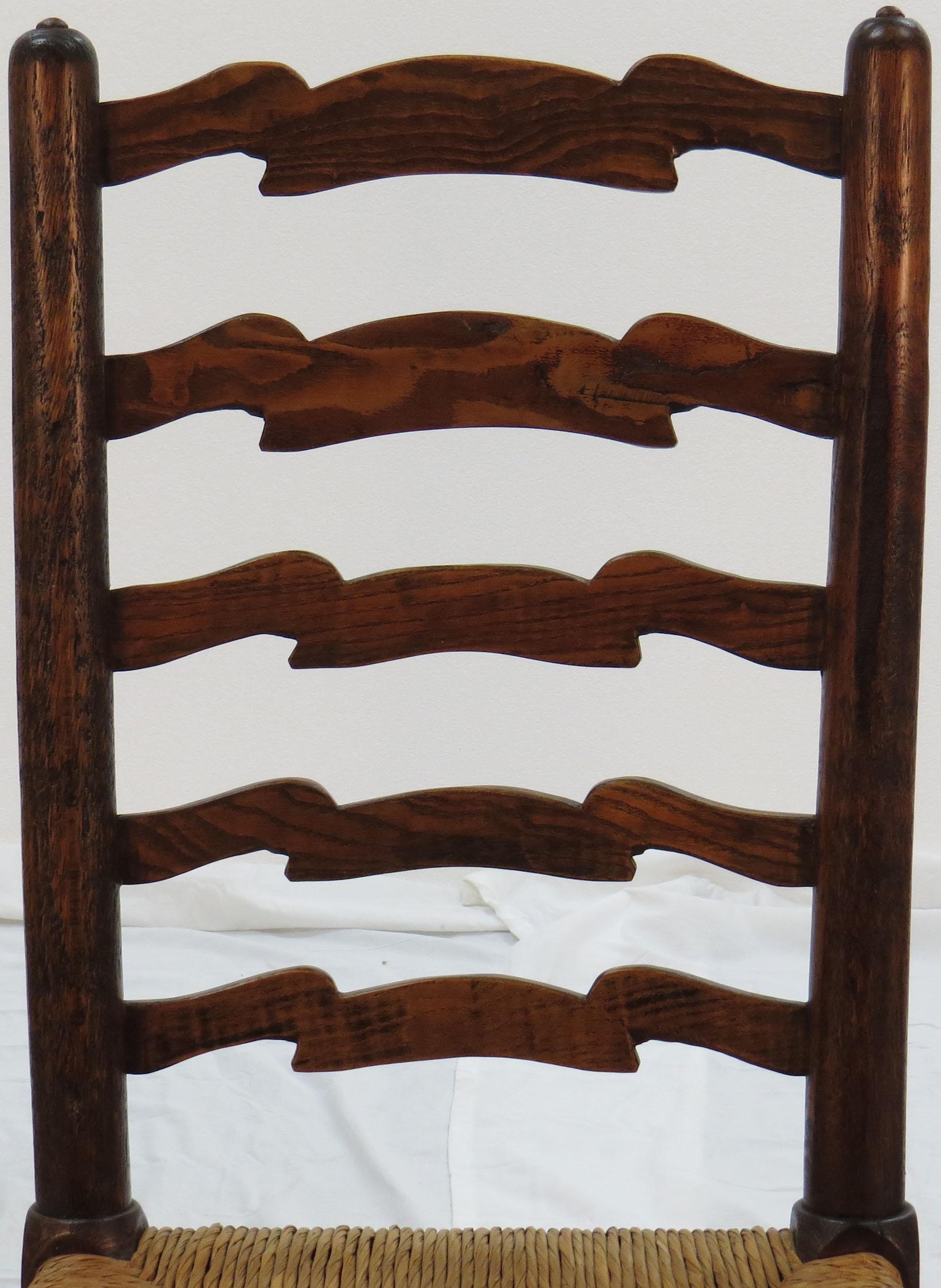 English Oak Set of Six Ladder Back Dining Kitchen Chairs 1