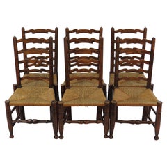 English Oak Set of Six Ladder Back Dining Kitchen Chairs