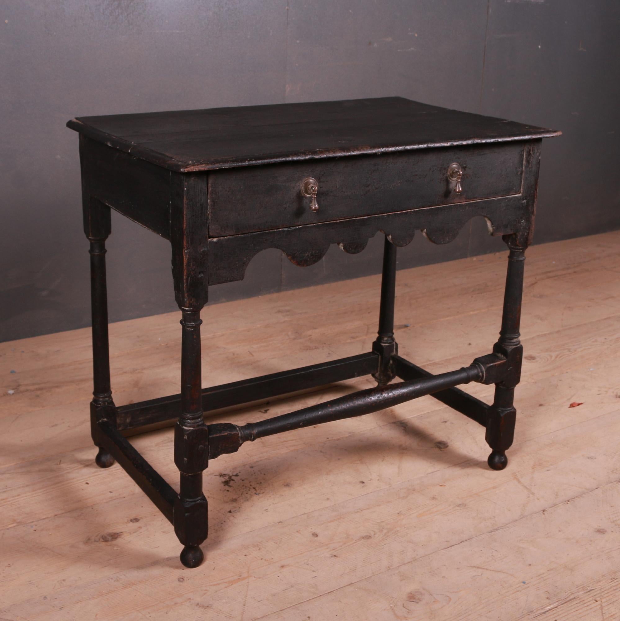 Very small 18th century English painted oak one drawer side table, 1760.

Dimensions
29 inches (74 cms) Wide
18 inches (46 cms) Deep
26 inches (66 cms) High
