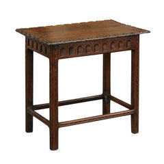 English Oak Side Table with Carved Edges and Scoop Patterns, circa 1880