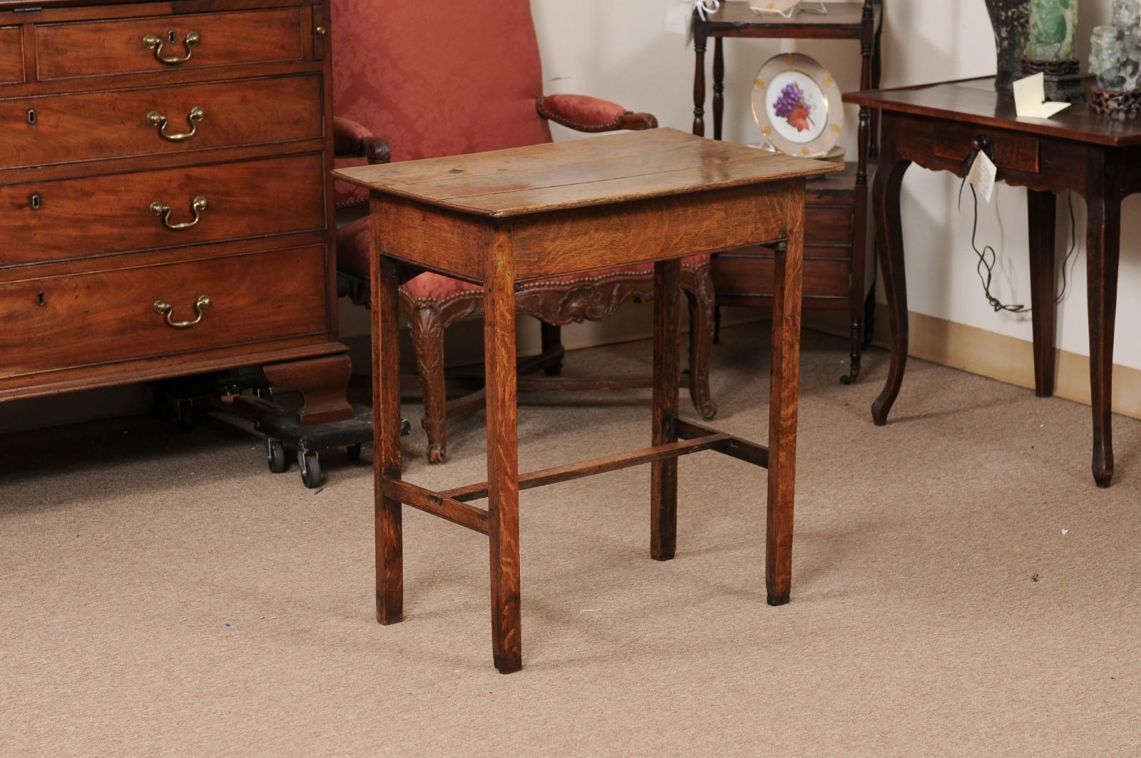 English Oak Side Table with Drawer and H form Stretcher, ca. 1800 For Sale 8