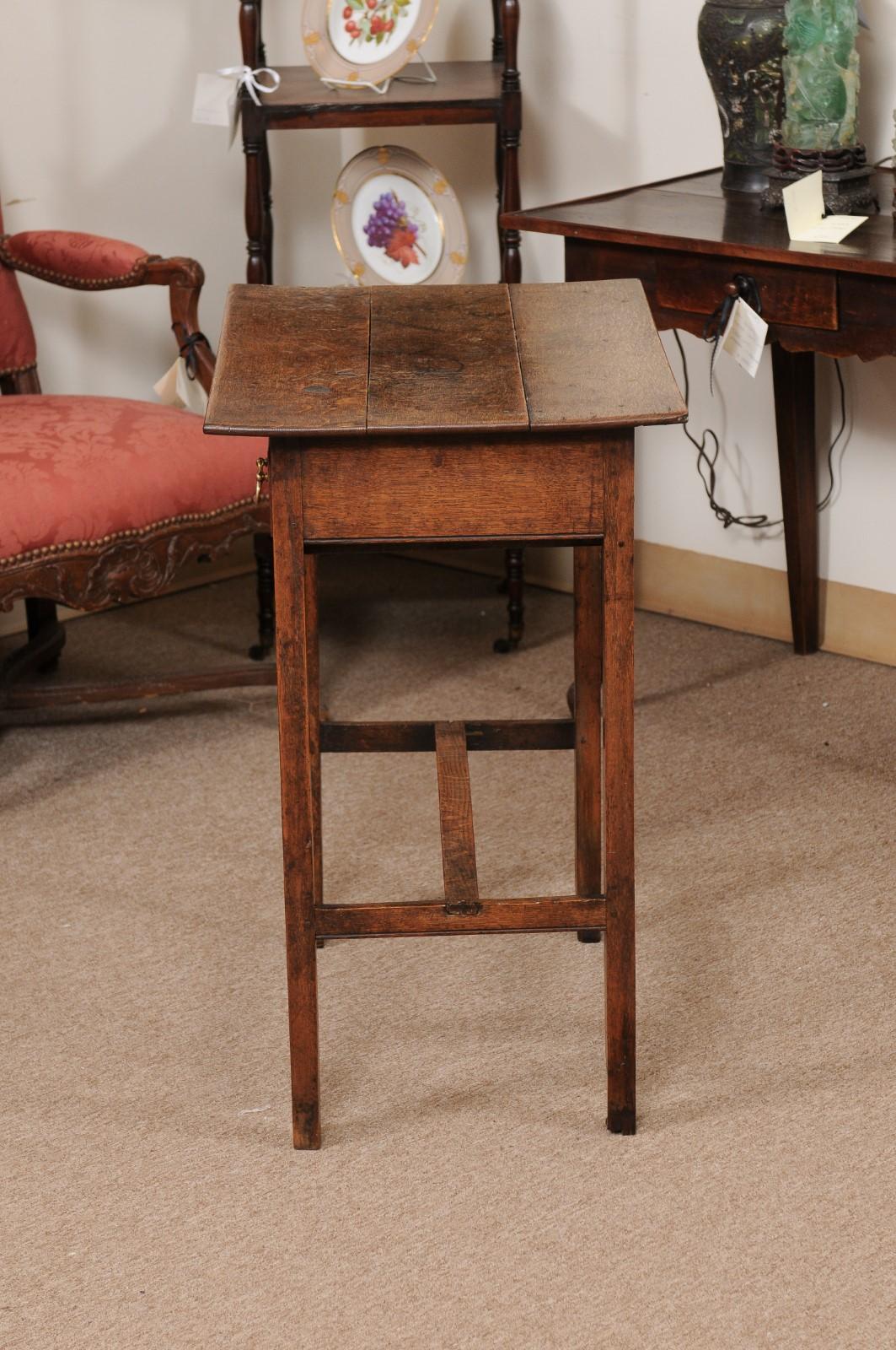English Oak Side Table with Drawer and H form Stretcher, ca. 1800 For Sale 9