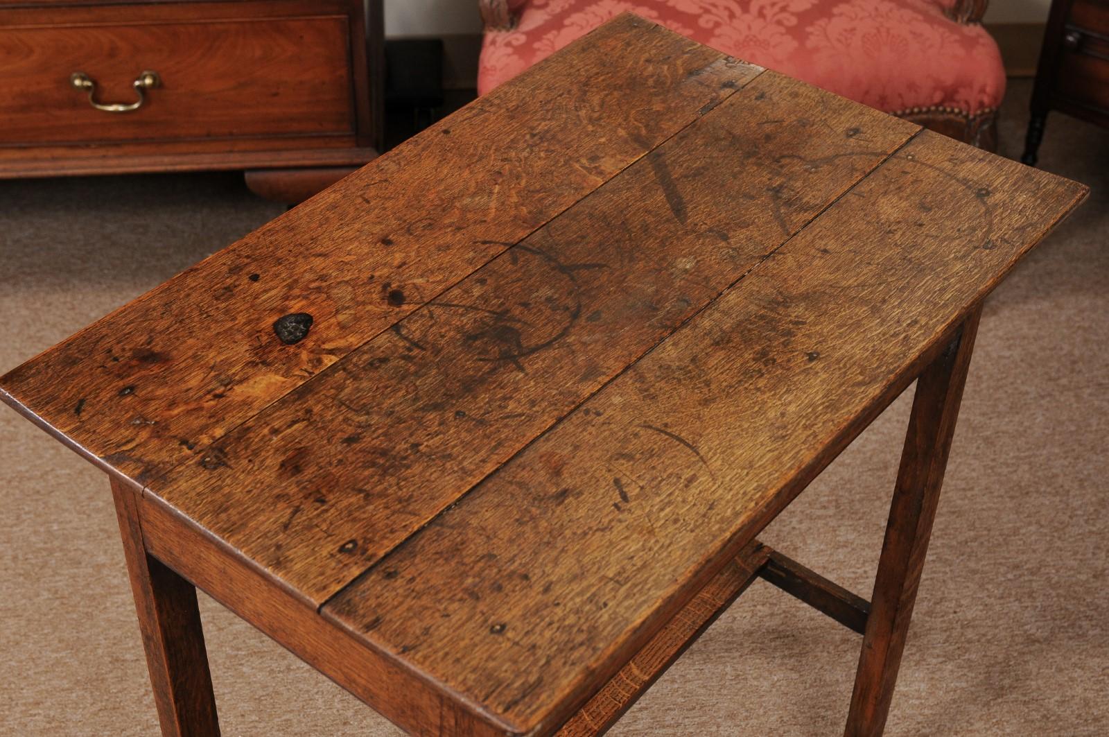 English Oak Side Table with Drawer and H form Stretcher, ca. 1800 For Sale 10