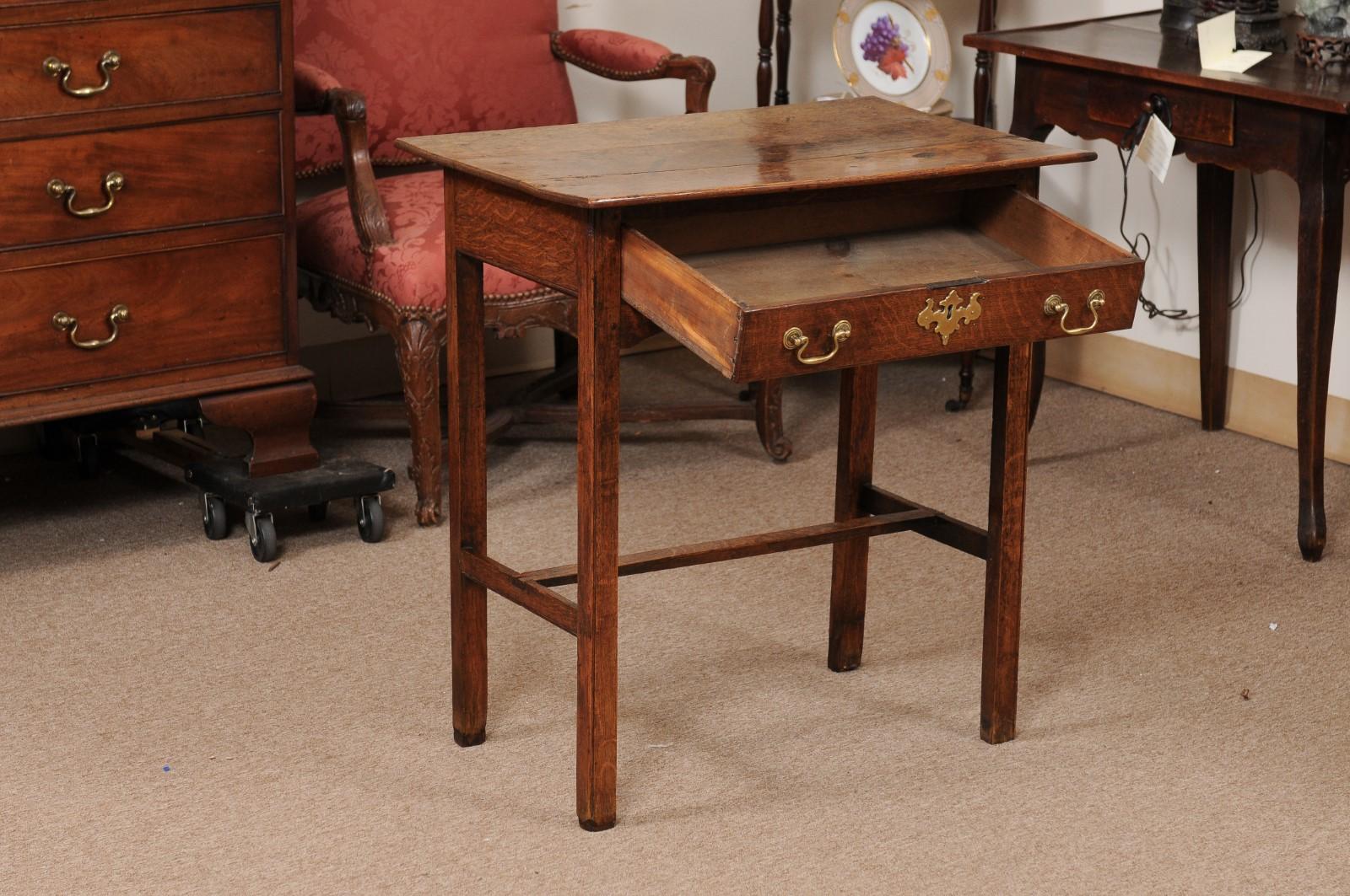 English Oak Side Table with Drawer and H form Stretcher, ca. 1800 For Sale 2