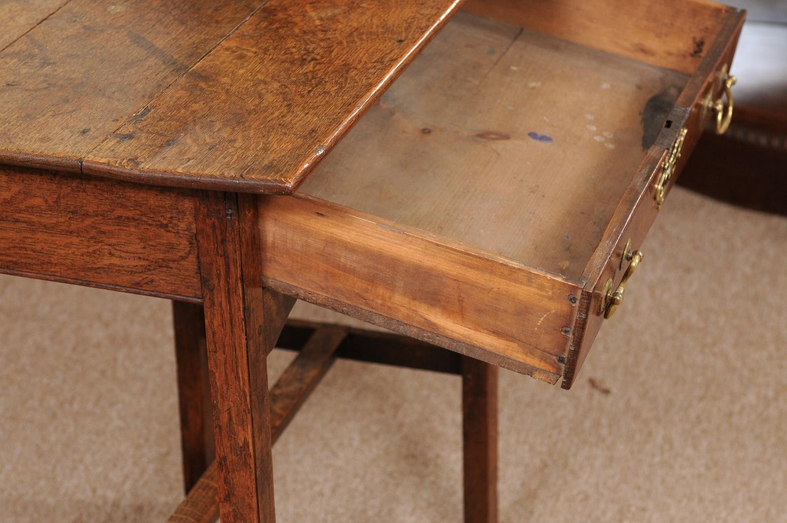 English Oak Side Table with Drawer and H form Stretcher, ca. 1800 For Sale 3