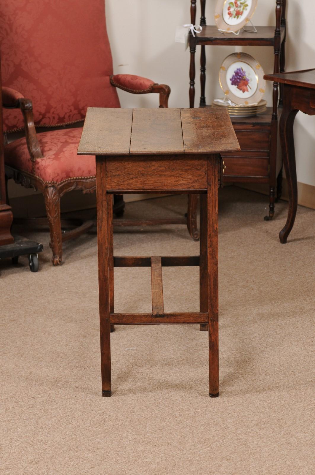 English Oak Side Table with Drawer and H form Stretcher, ca. 1800 For Sale 5