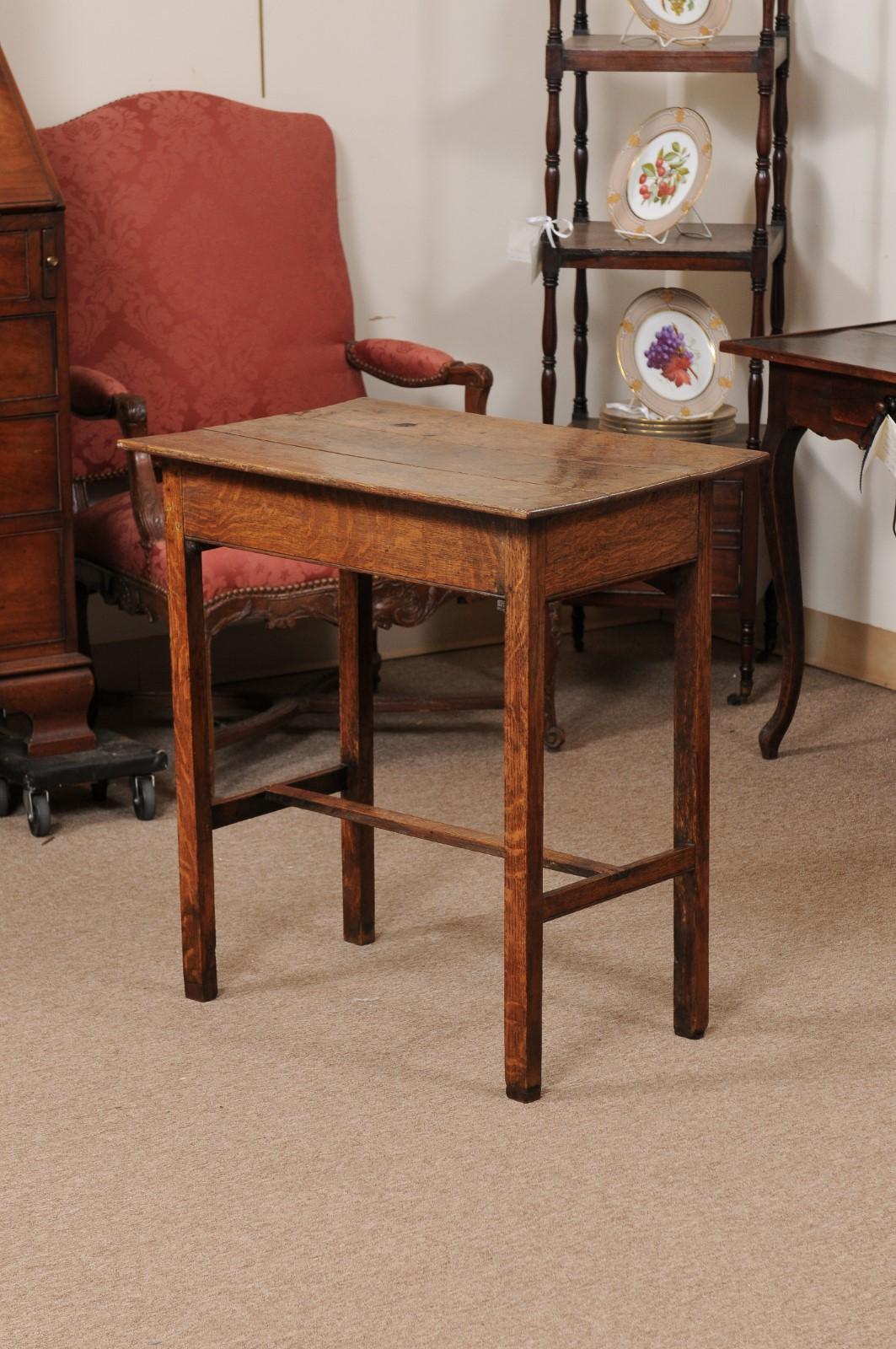 English Oak Side Table with Drawer and H form Stretcher, ca. 1800 For Sale 6