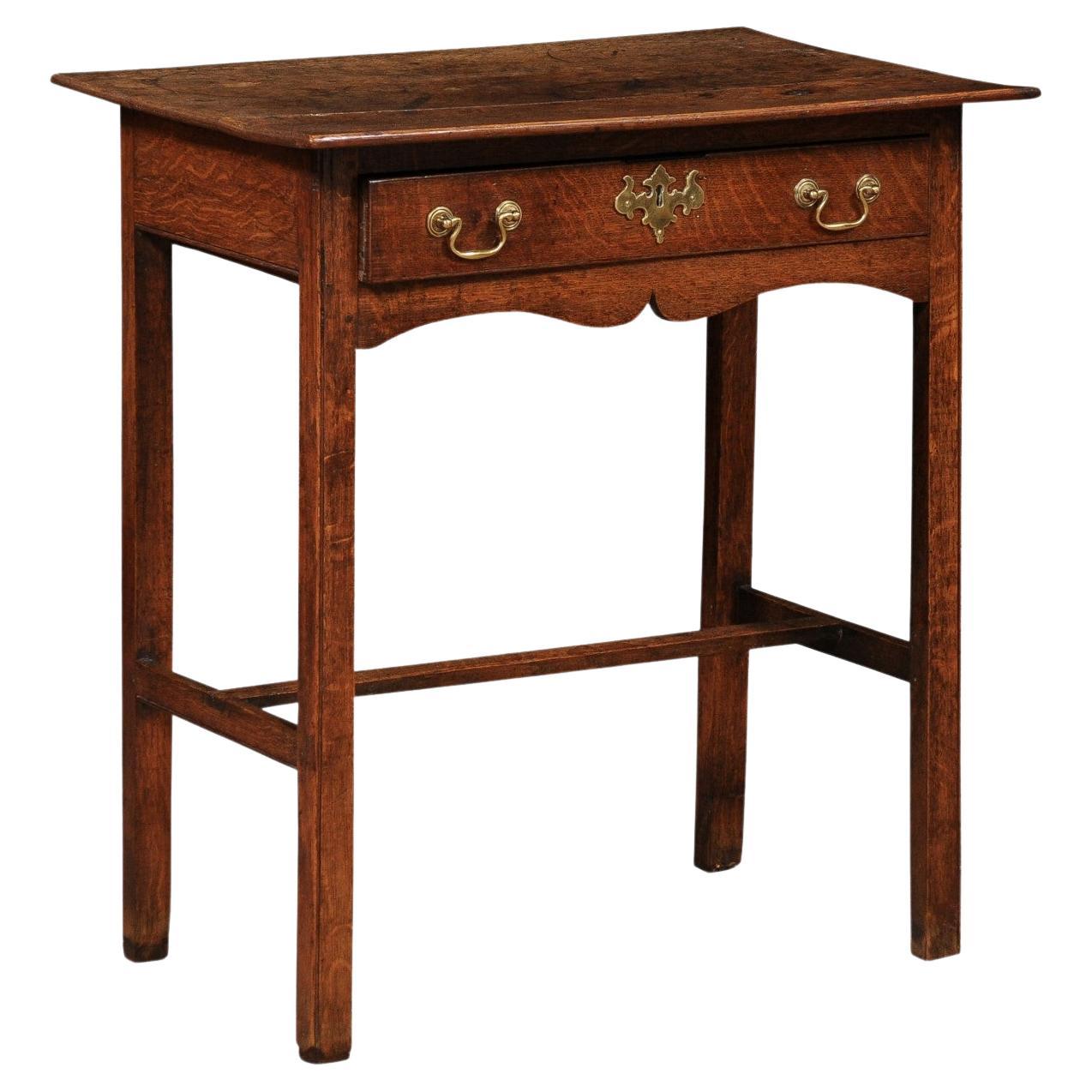 English Oak Side Table with Drawer and H form Stretcher, ca. 1800 For Sale