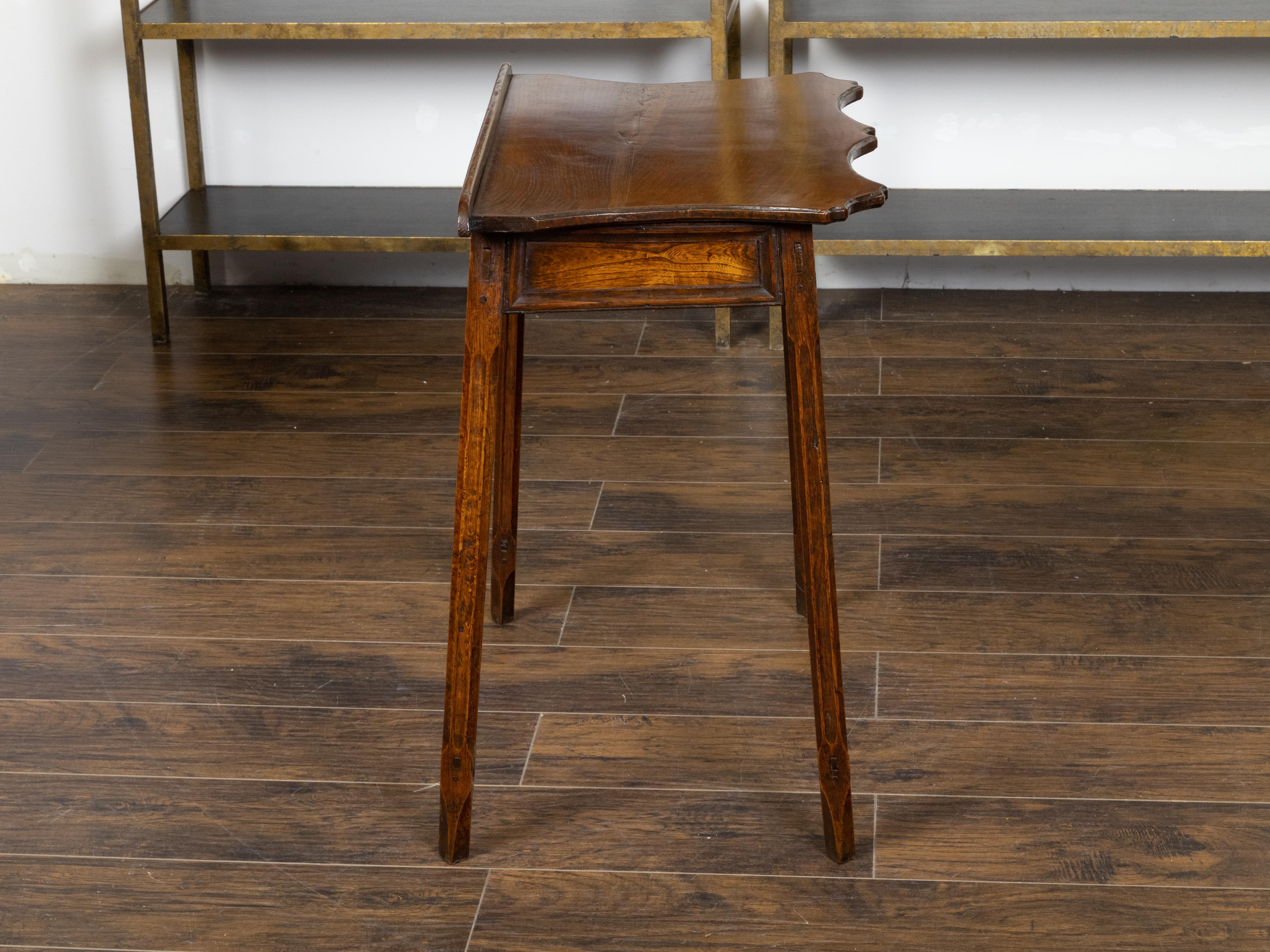 English Oak Side Table with Lift Top, Carved Serpentine Front and Fluted Legs For Sale 4