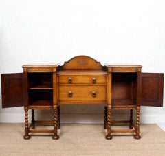 English Oak Sideboard Carved Barley Twist Credenza Country Arts & Crafts
