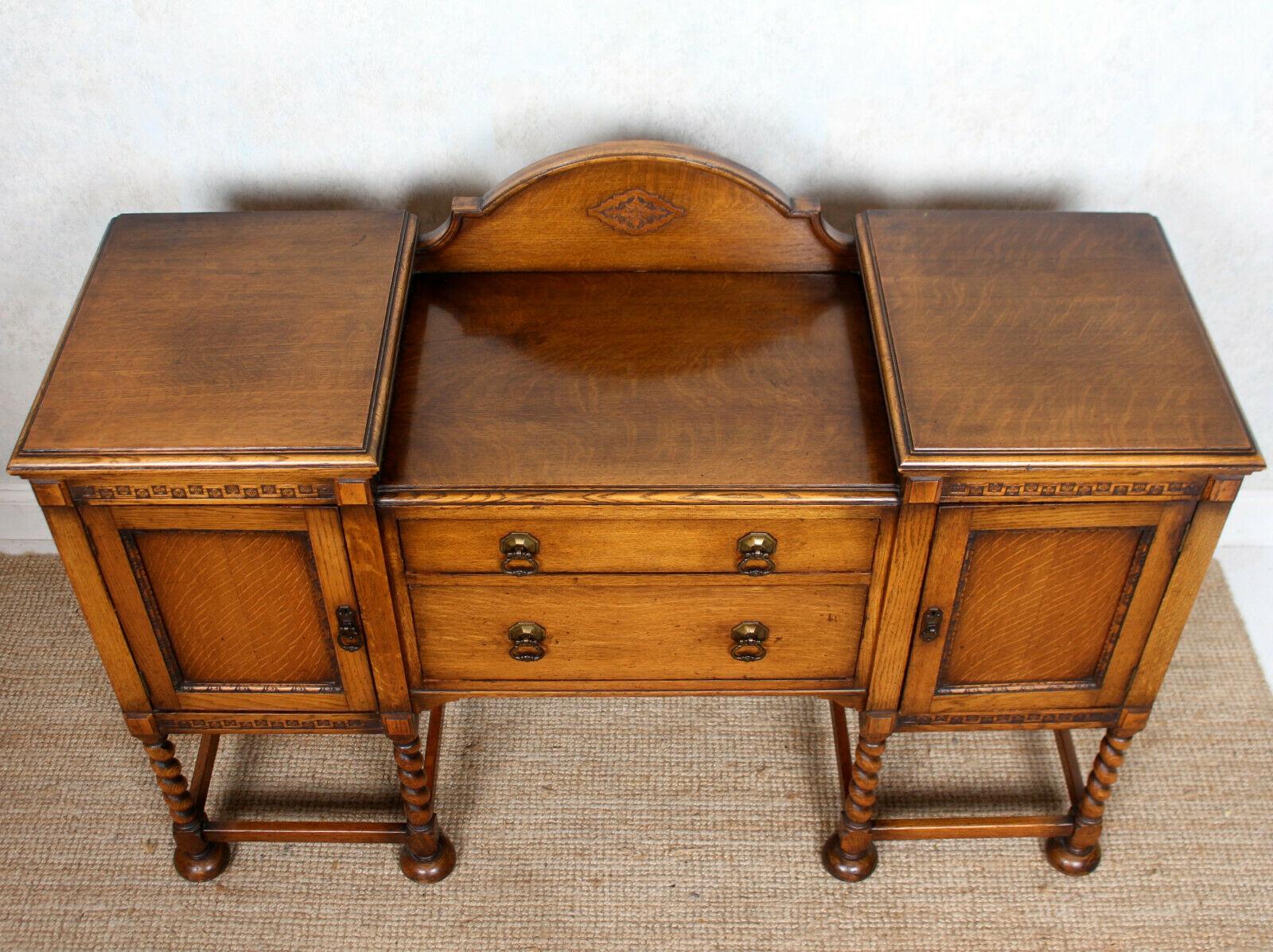 English Oak Sideboard Carved Barley Twist Credenza Country Arts & Crafts For Sale 4