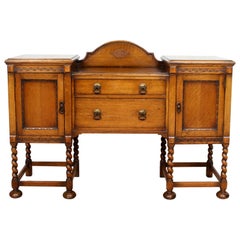 English Oak Sideboard Carved Barley Twist Credenza Country Arts & Crafts