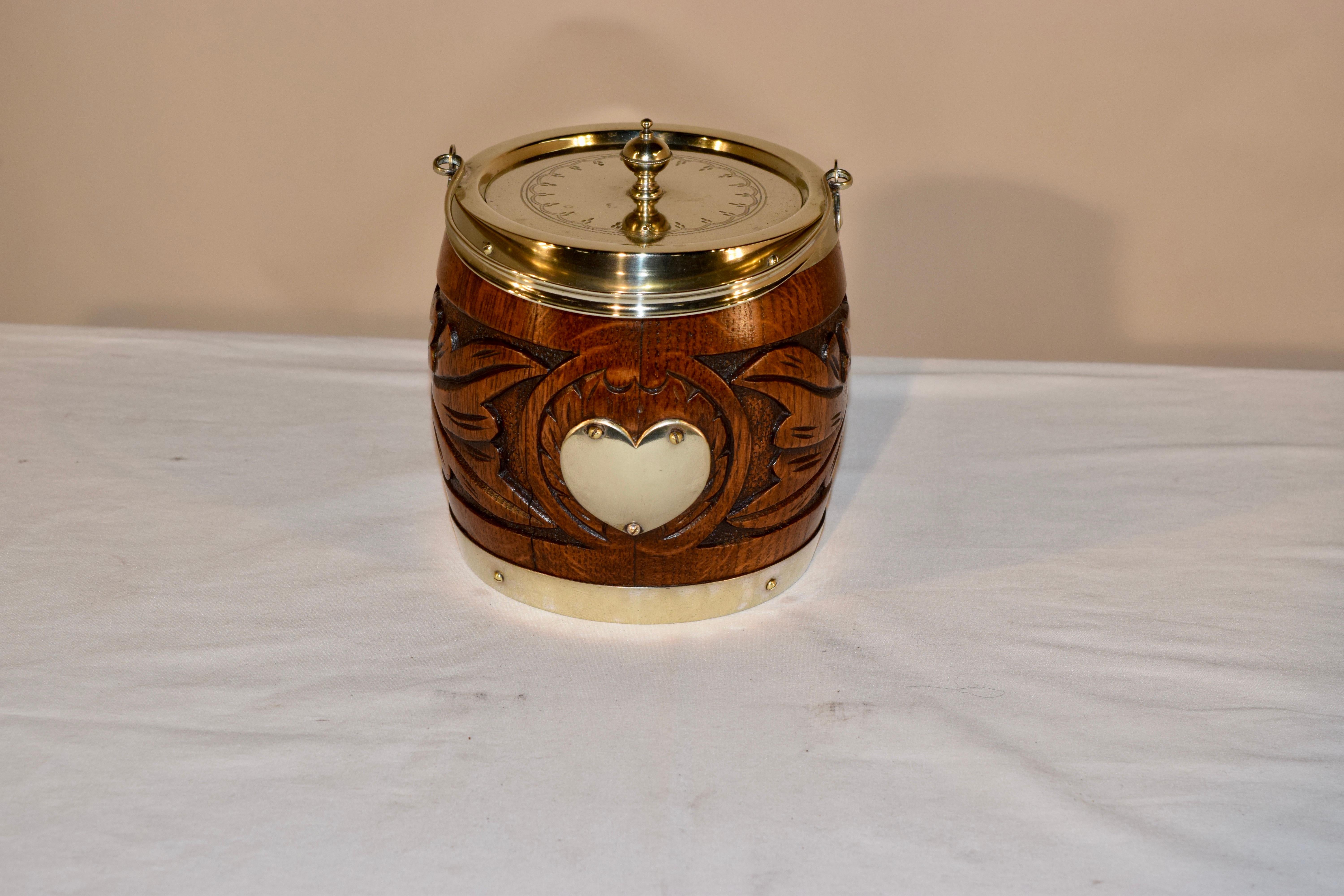 English Oak Silver Plated Biscuit Barrel In Good Condition In High Point, NC