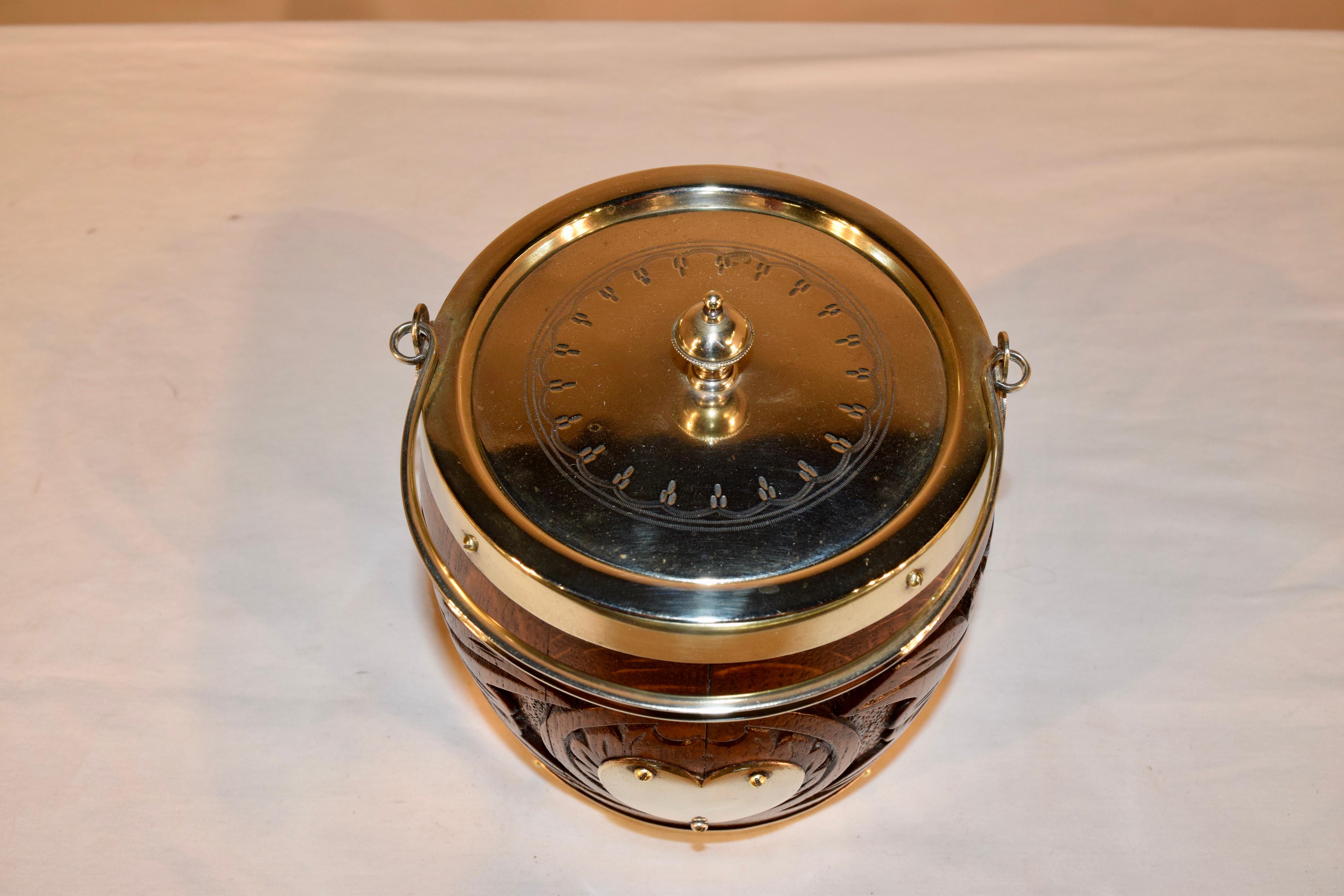 20th Century English Oak Silver Plated Biscuit Barrel