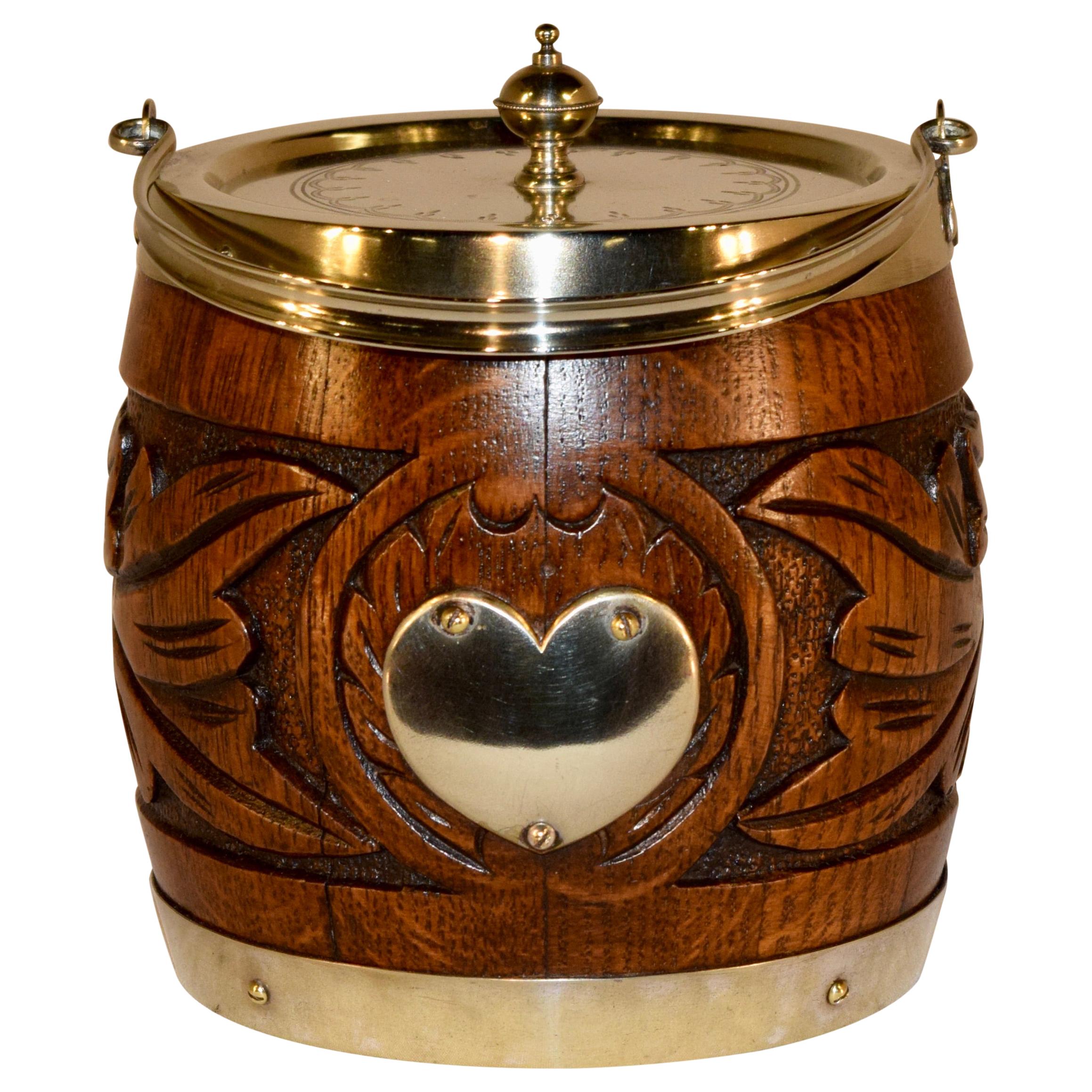 English Oak Silver Plated Biscuit Barrel