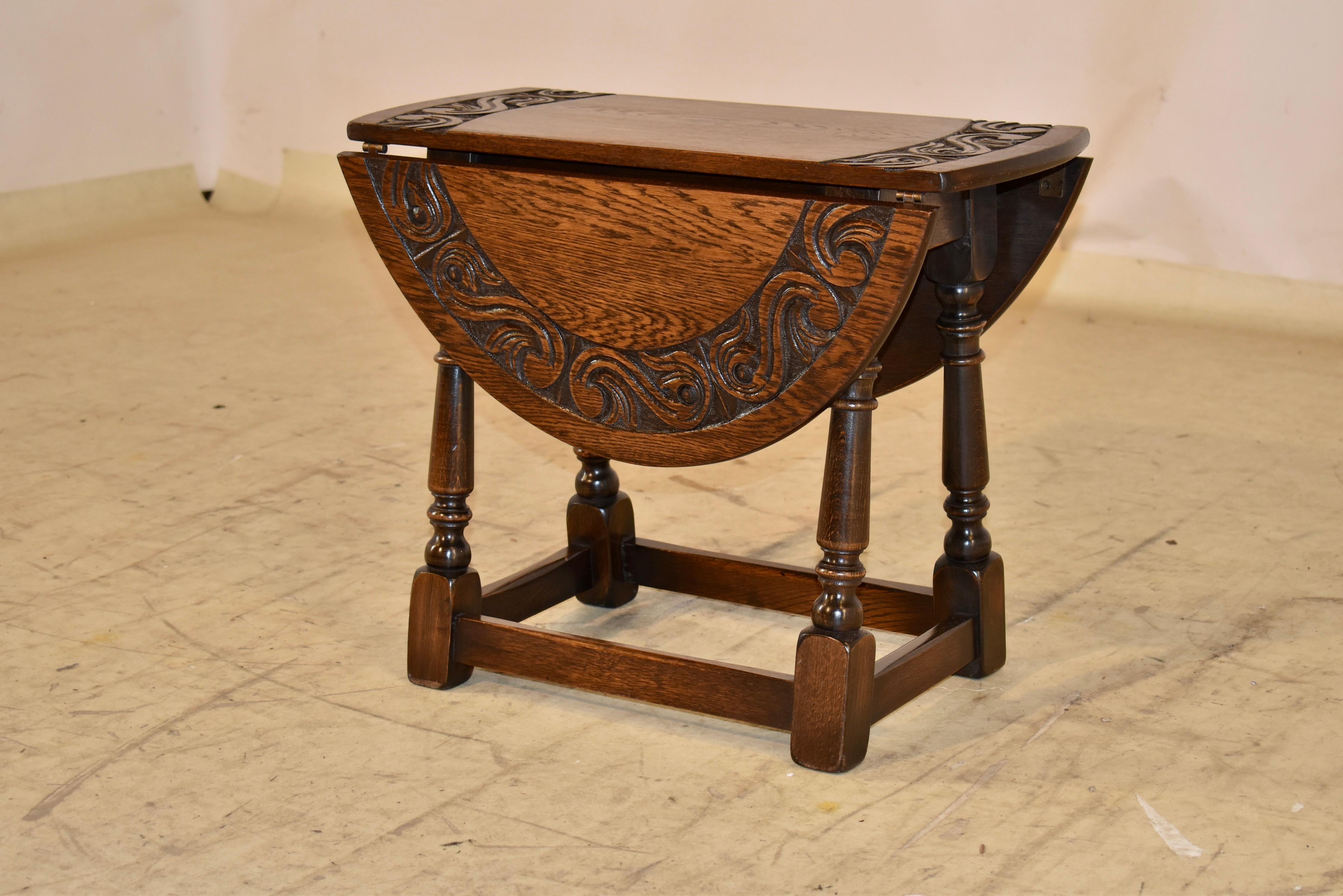 Hand-Carved English Oak Small Drop-Leaf Table, Circa 1900