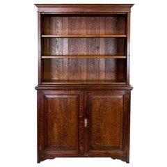 Antique English Oak Stepback Bookcase