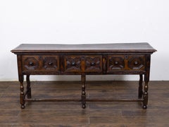 English Oak Three-Drawer Low Dresser or Serving Table, Circa 1800
