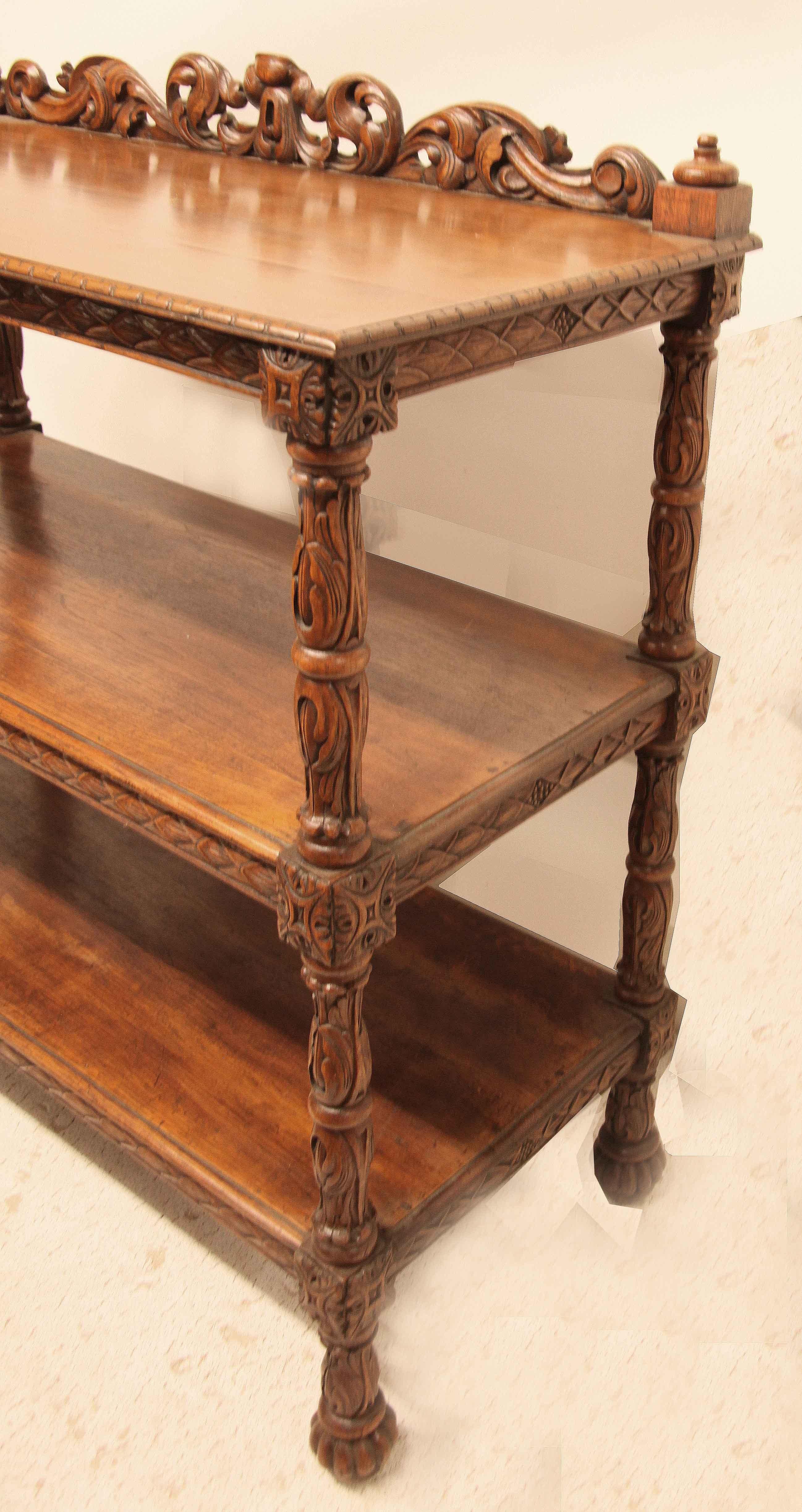 Hand-Carved English Oak Three Tier Server For Sale
