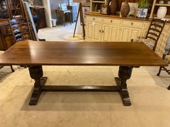 English Oak Trestle Table, Harvest Table