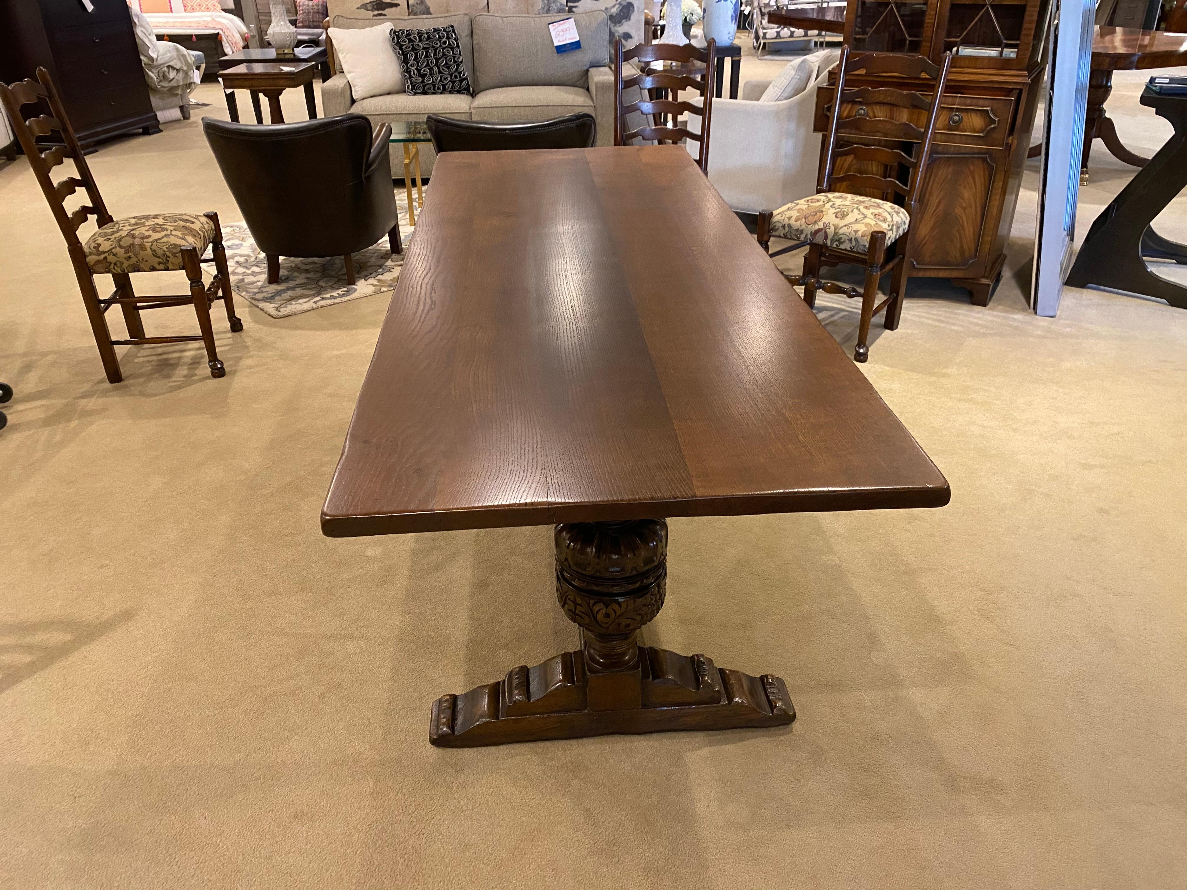 English Oak Trestle Table, Harvest Table In Good Condition In Toronto, CA