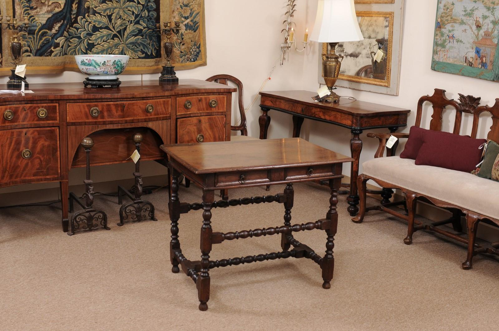 20th Century English Oak Turned Leg Side Table