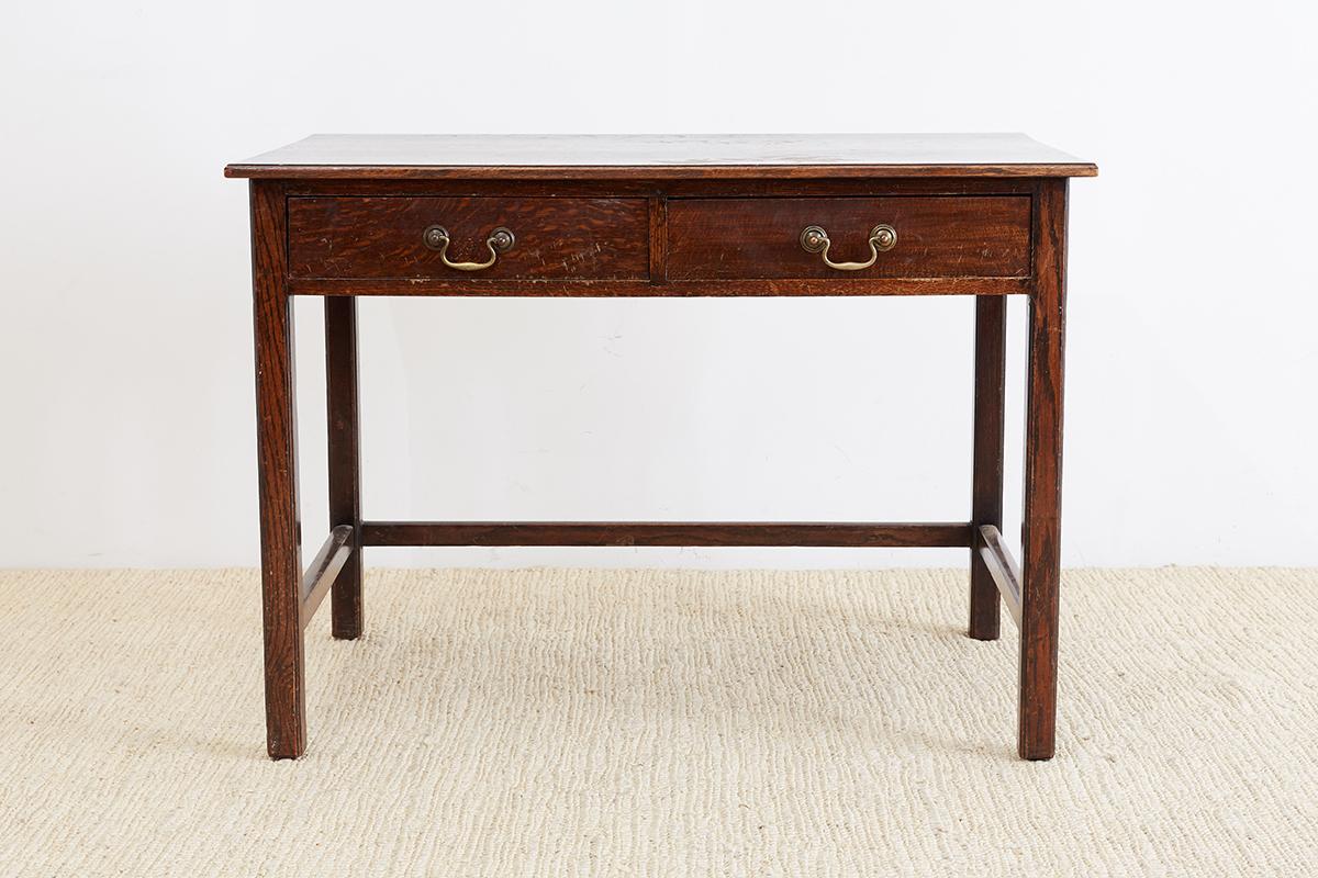 English Oak Two-Drawer Writing Table Desk 8
