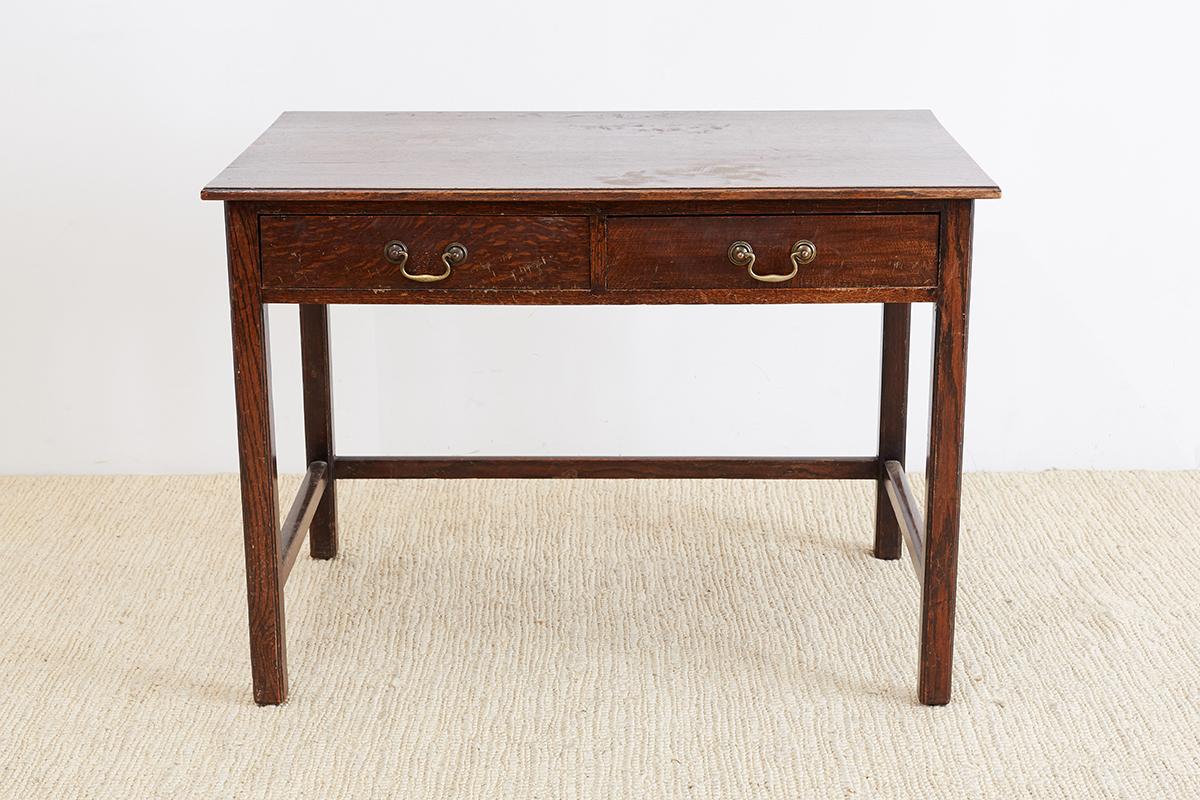 Georgian English Oak Two-Drawer Writing Table Desk