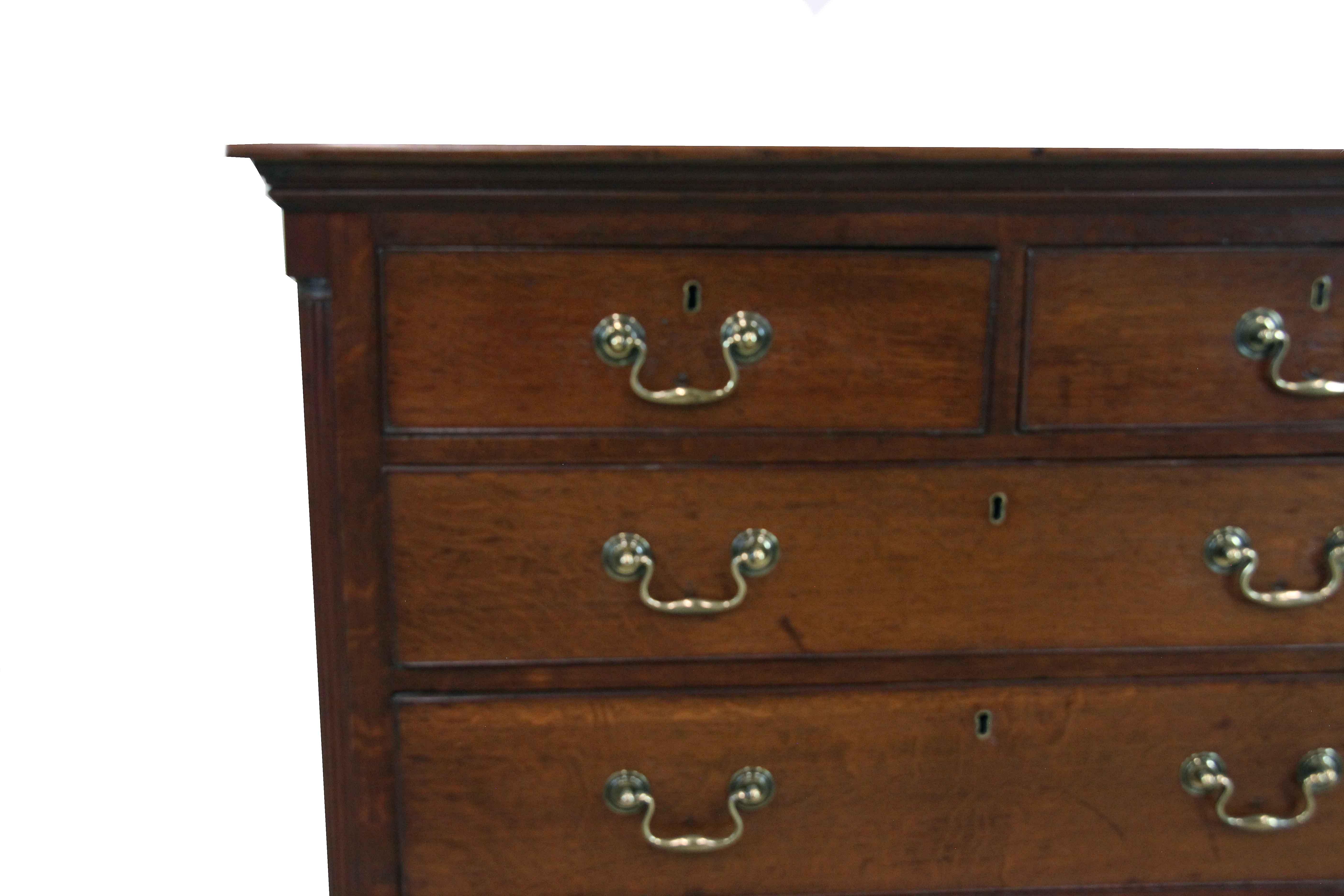 Brass English Oak Two over Three Drawer Chest