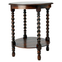 Antique English Oak Two Tiered Table w Barley Twist Legs