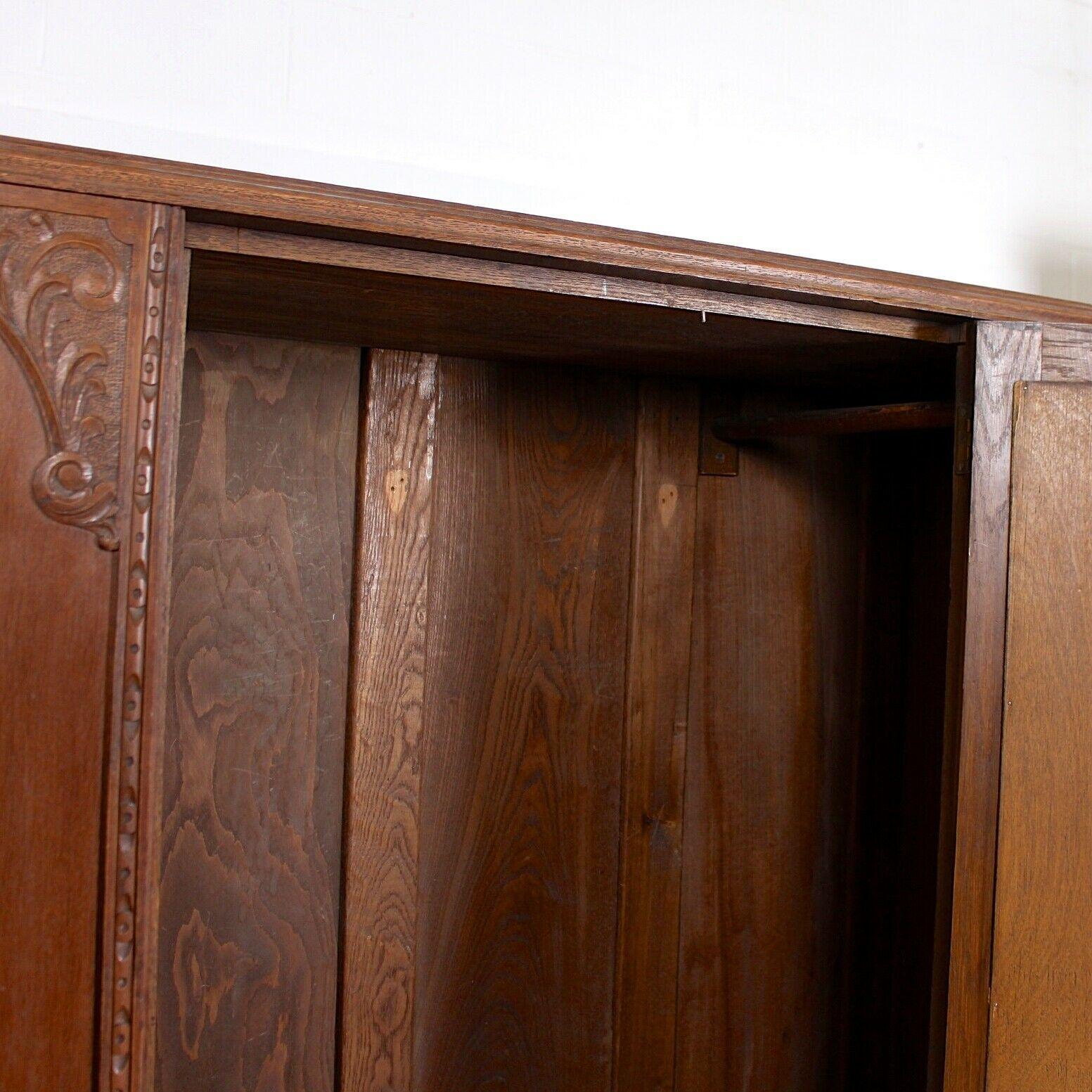 English Oak Wardrobe Arts & Crafts Carved, 19th Century For Sale 1