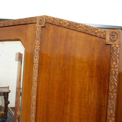 English Oak Wardrobe Mirrored Armoire