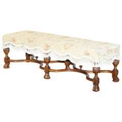 Antique English Oak William & Mary Style Long Two Person Footstool Bench Seat circa 1900