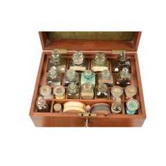 Late 19th century English Oak Antique Wooden Apothecary Cabinet glass bottles