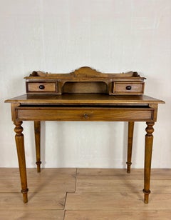 English Oak Writing Desk with Raised Gallery and Drawers, 1930s
