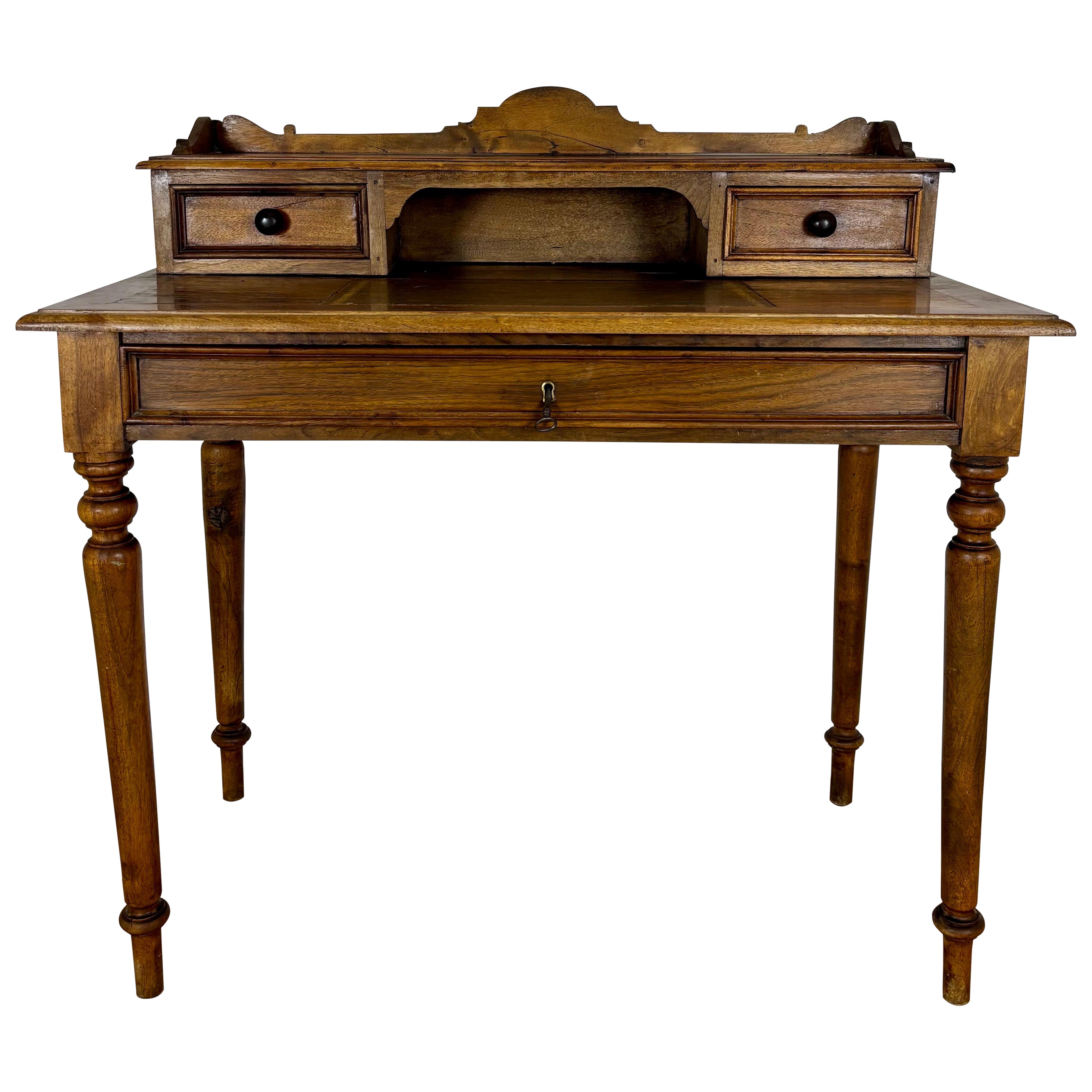 English Oak Writing Desk with Raised Gallery and Drawers, 1930s For Sale